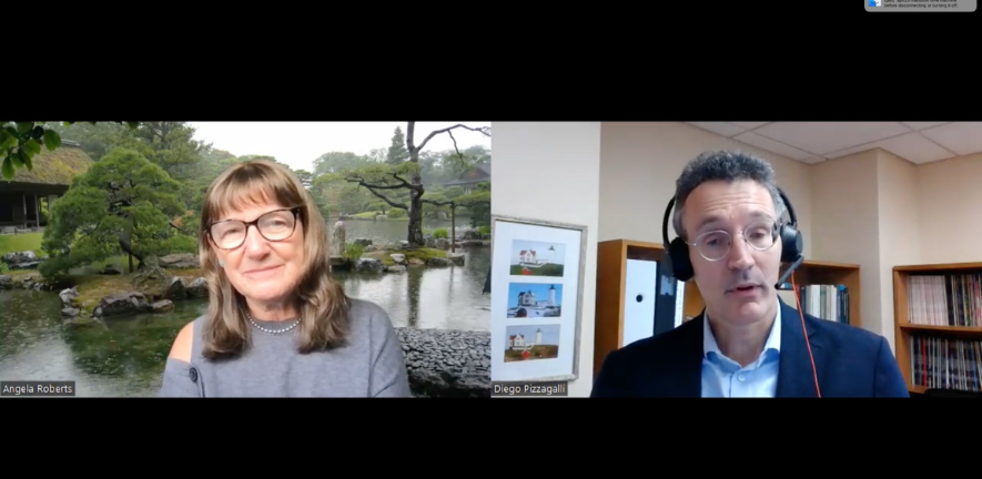 Professor Angela Roberts and Professor Diego Pizzagalli accepting their award via video link Professor Angela Roberts and Professor Diego Pizzagalli accepting their award via video link